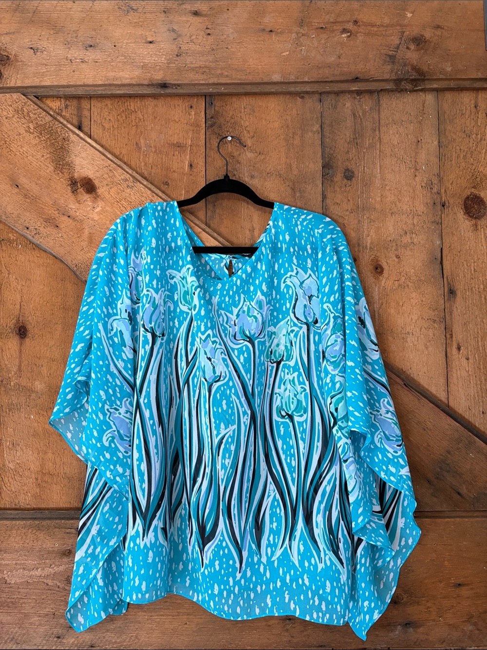 Bob Mackie Turquoise Floral Caftan Top